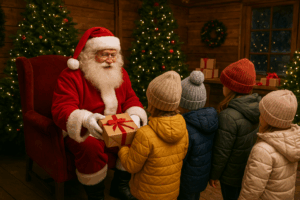 père noel donnant des cadeaux à des enfants
